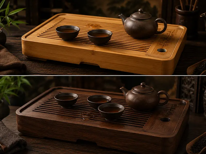 Tea Tray — Bamboo and stone chaban drainage trays — the foundation o...