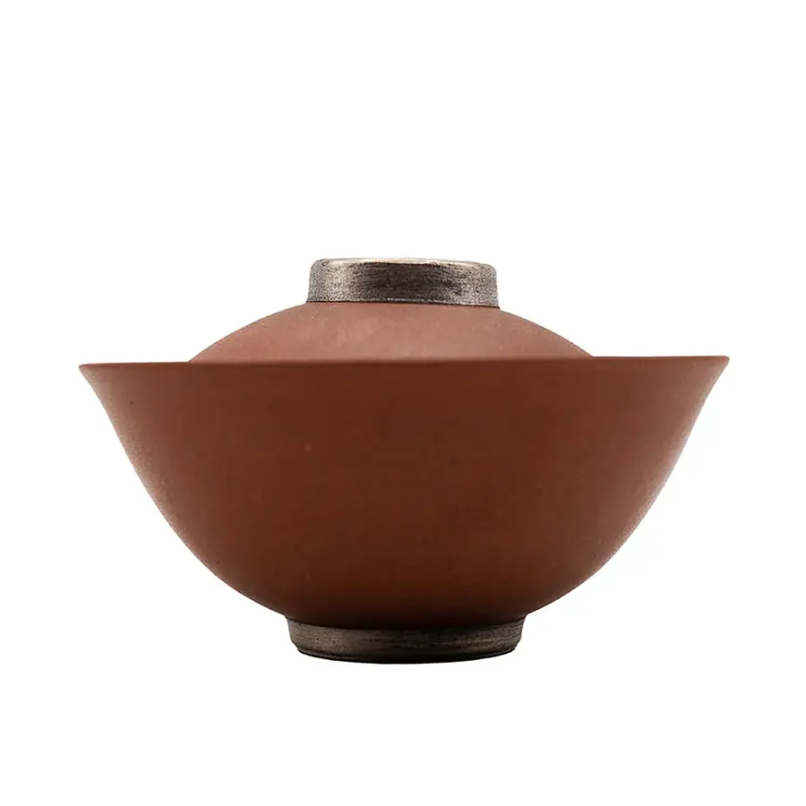Red Glazed Gaiwan — Silver Lid Knob — Gaiwan — detail view